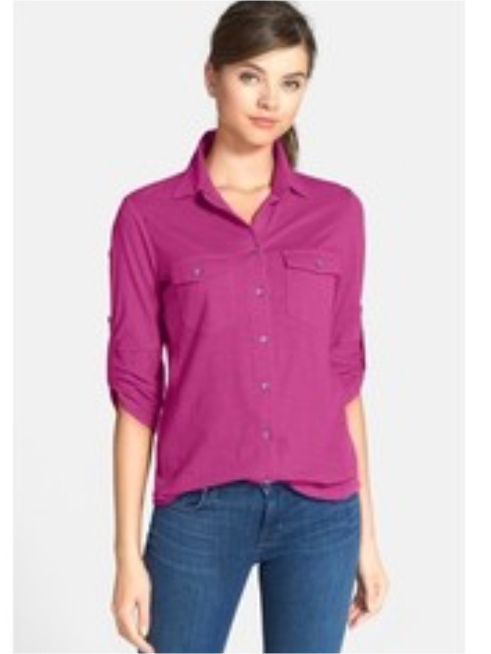 Sandra Ingrish Three Quarter Roll Sleeve Knit Blouse